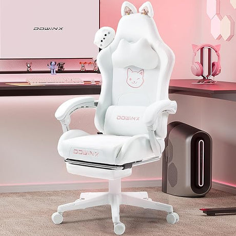 Gaming Chair Cute with Cat Ears and Massage Lumbar Support