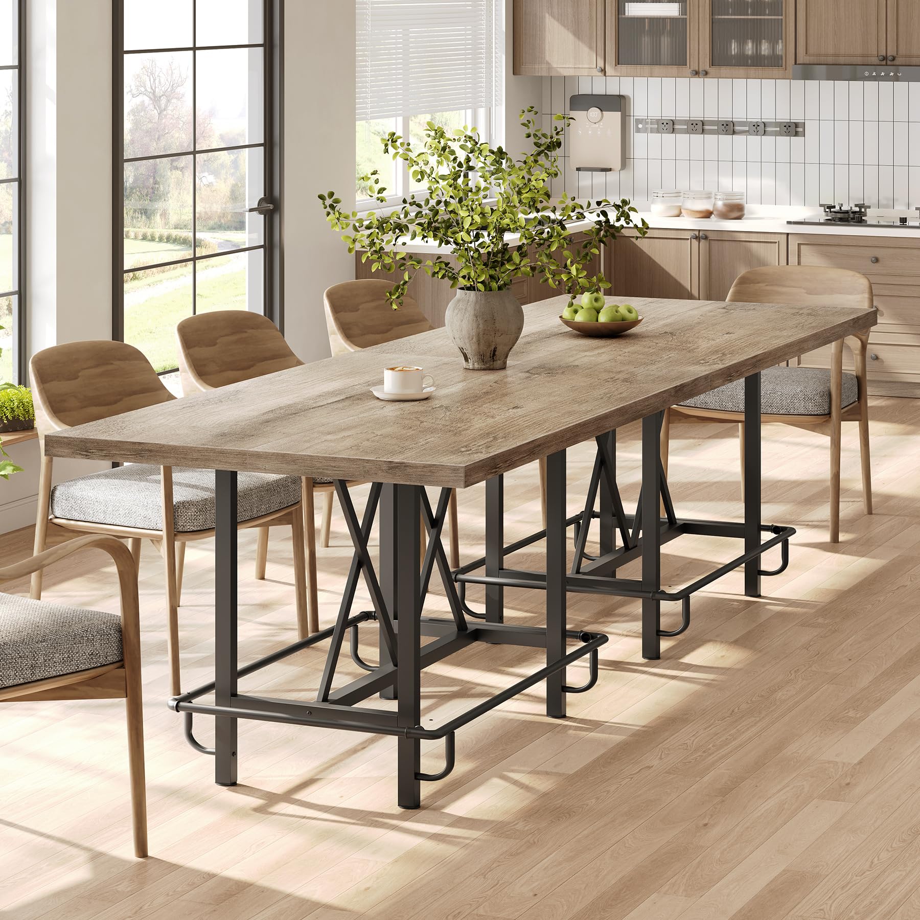 63-Inch Industrial Bar Table with Metal Footrest - Counter Height Pub Table