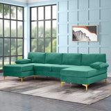 Large Velvet Fabric U-Shape Sectional Sofa, Double Extra Wide