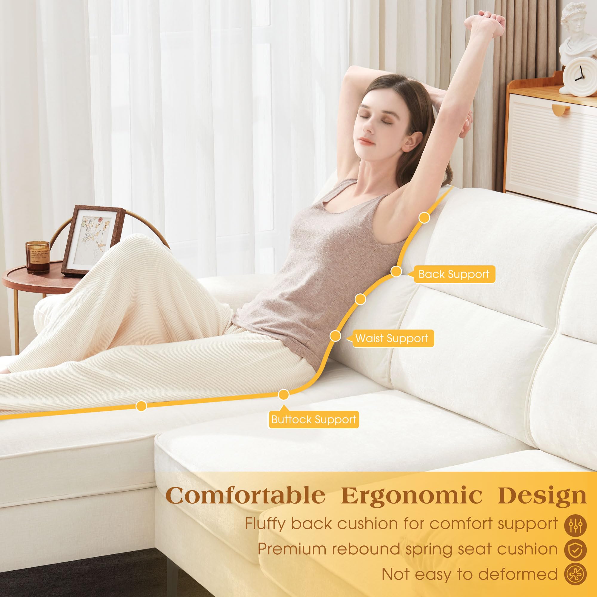 85”Sectional Couch for Living Room, Convertible L Shape Couch 3 Seat Comfy Sofa