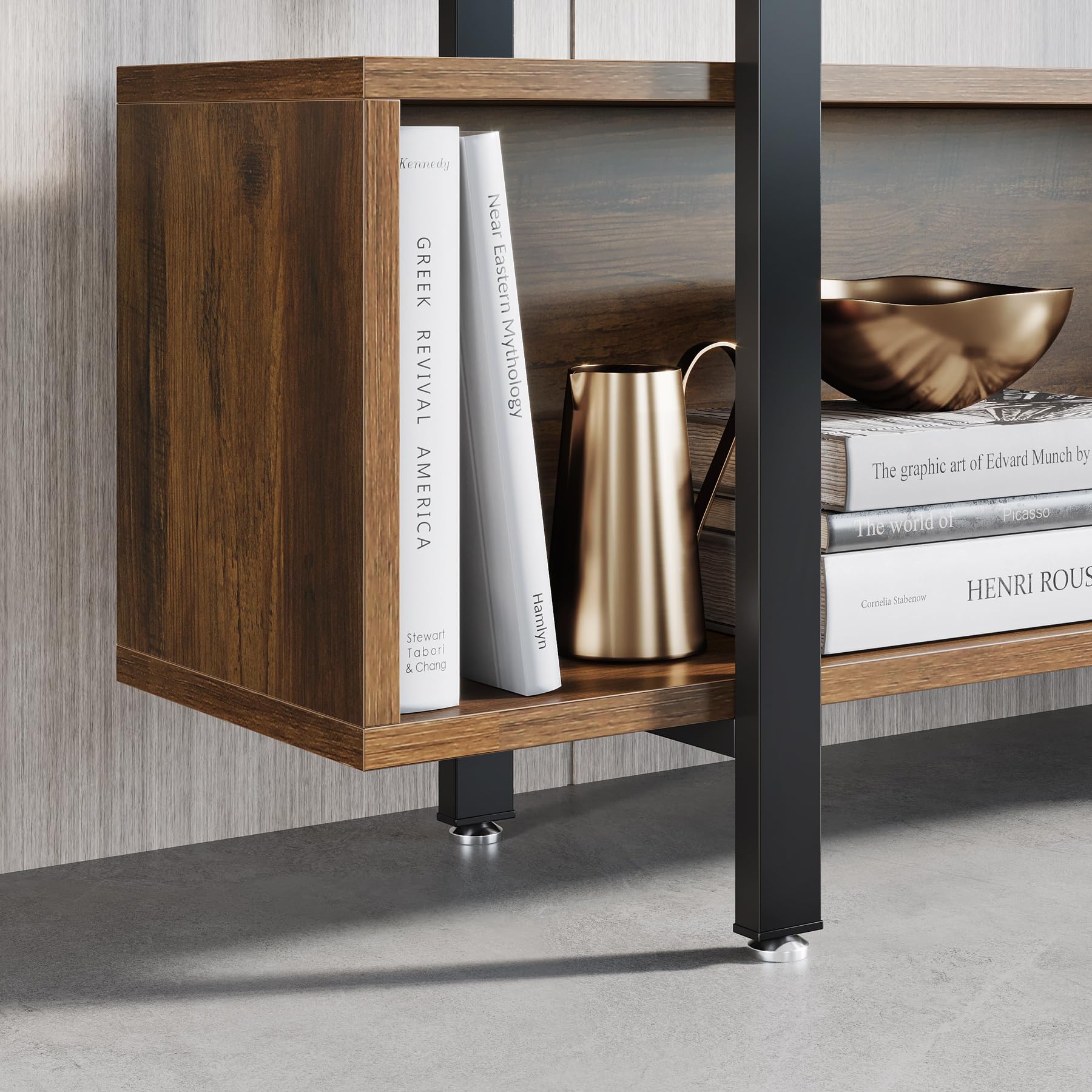 Industrial 6-Tier Bookshelf, 70.9-Inch Tall Bookcase with Open Shelves, Brown and Black Etagere Bookcase Wood and Metal Decorative Book Shelf Display Shelf for Home Office, Living Room