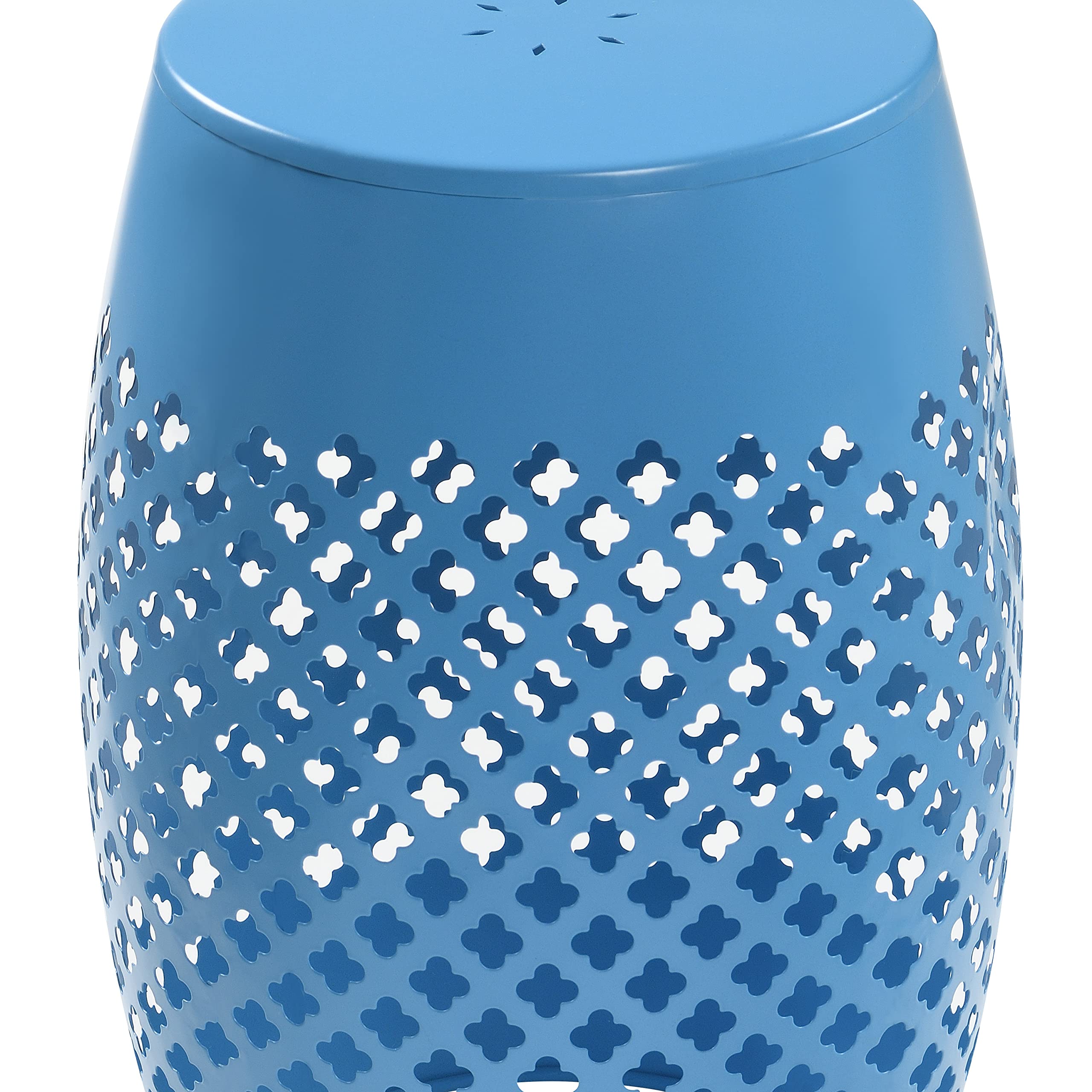 Outdoor Indoor Lace-Cut Iron Drum Side Table, Powder-Coated