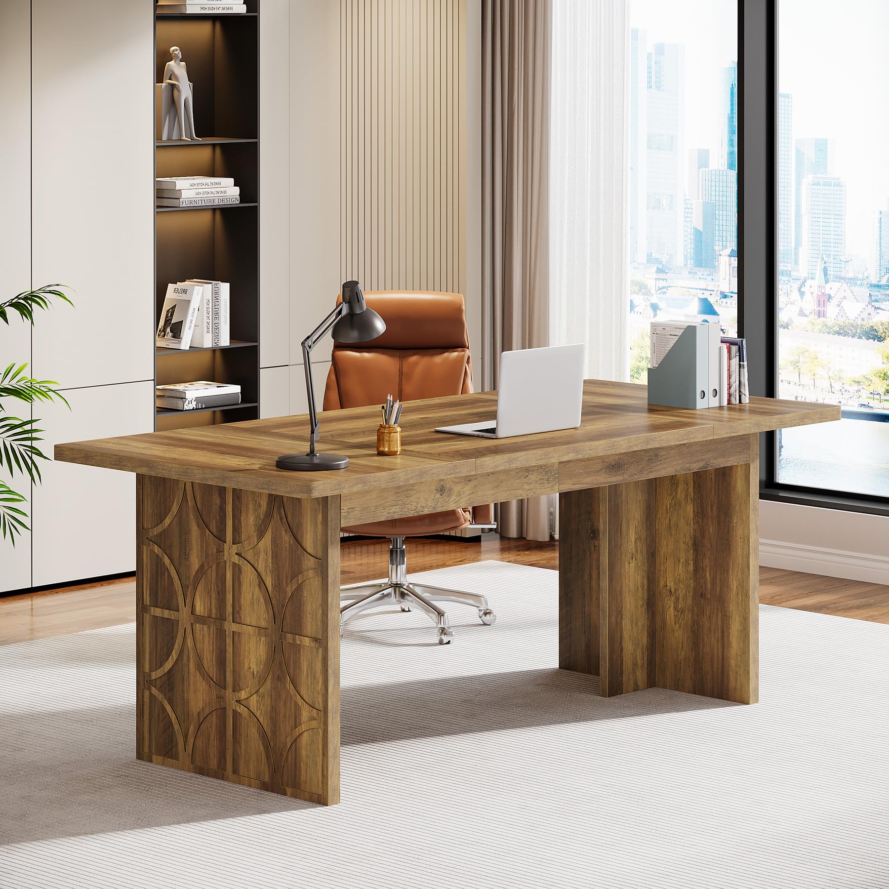 Tribesigns 70.87 Inches Executive Desk, Large Wood Computer Desk Writing Table with Sturdy Frame and Thick Tabletop for Gaming Working Study, Easy Assembly Workstation for Home Office, Brown