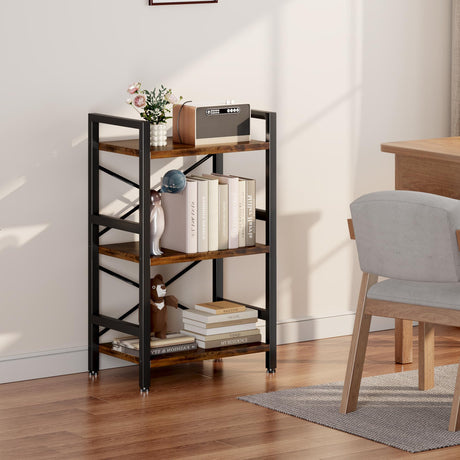 Small Bookshelf, 3 Tier Industrial Bookcase, Bookcase Shelf Storage Organizer