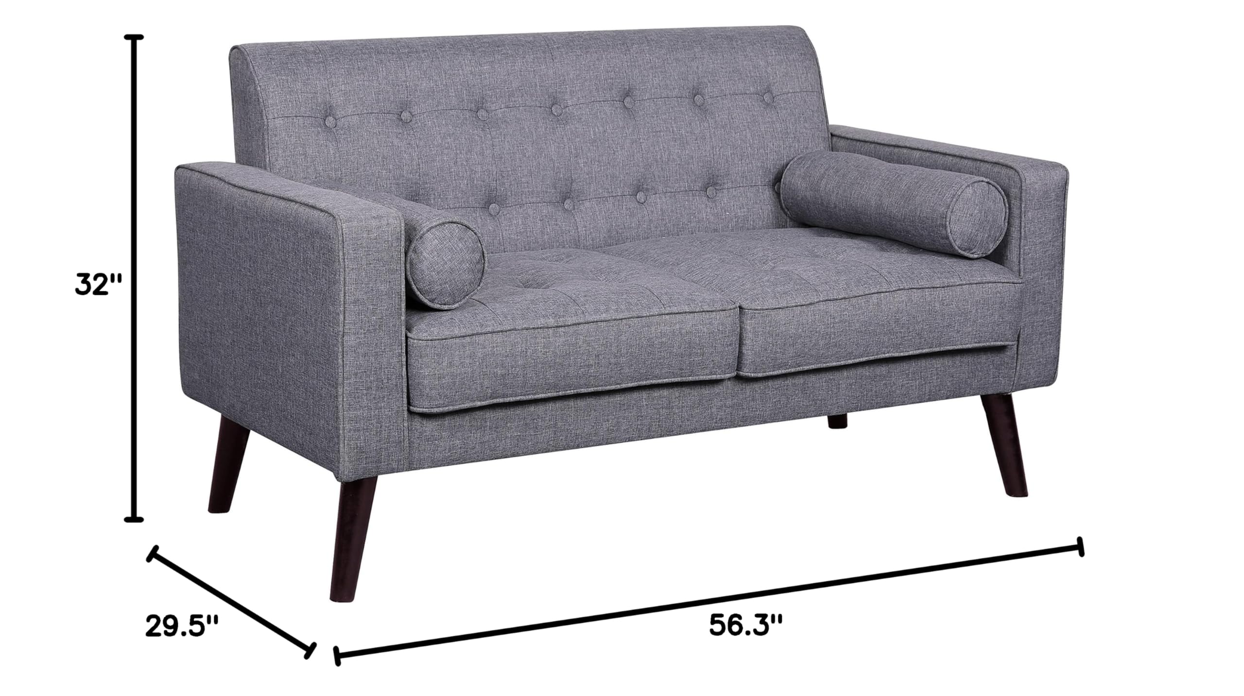 Modern Collection Upholstered Linen Sofa with Wood Legs and Two Button Tufted Accent
