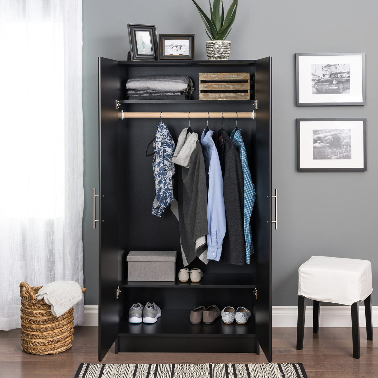 Elite 32" Storage Cabinet Closet, Black Storage Cabinet, Linen Cabinet