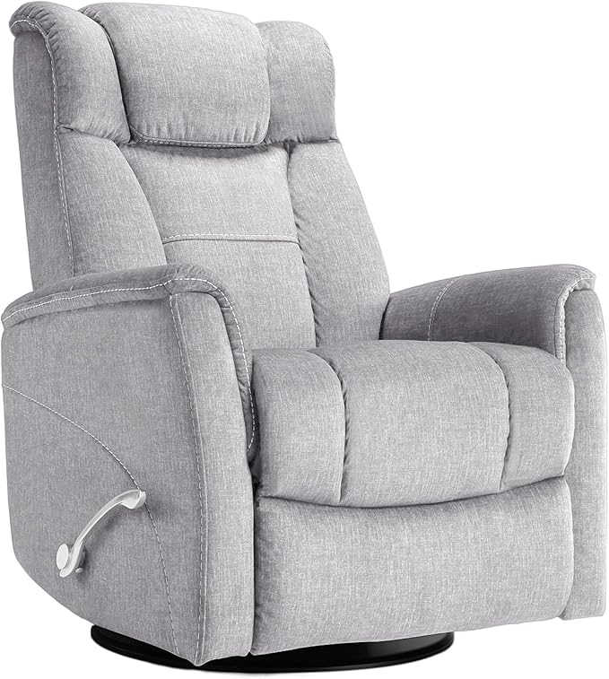 Swivel Rocking Recliner, Manual Comfy Nursery Glider Rocker Chair for Indoor Bedroom, Upholstered Soft Fabric Living Room Reclining Chair with Lumbar Support for Adults (Dark Gray)