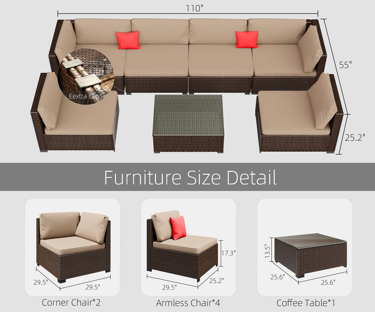 , Outdoor Furniture Patio Sectional Sofa, All Weather PE Rattan