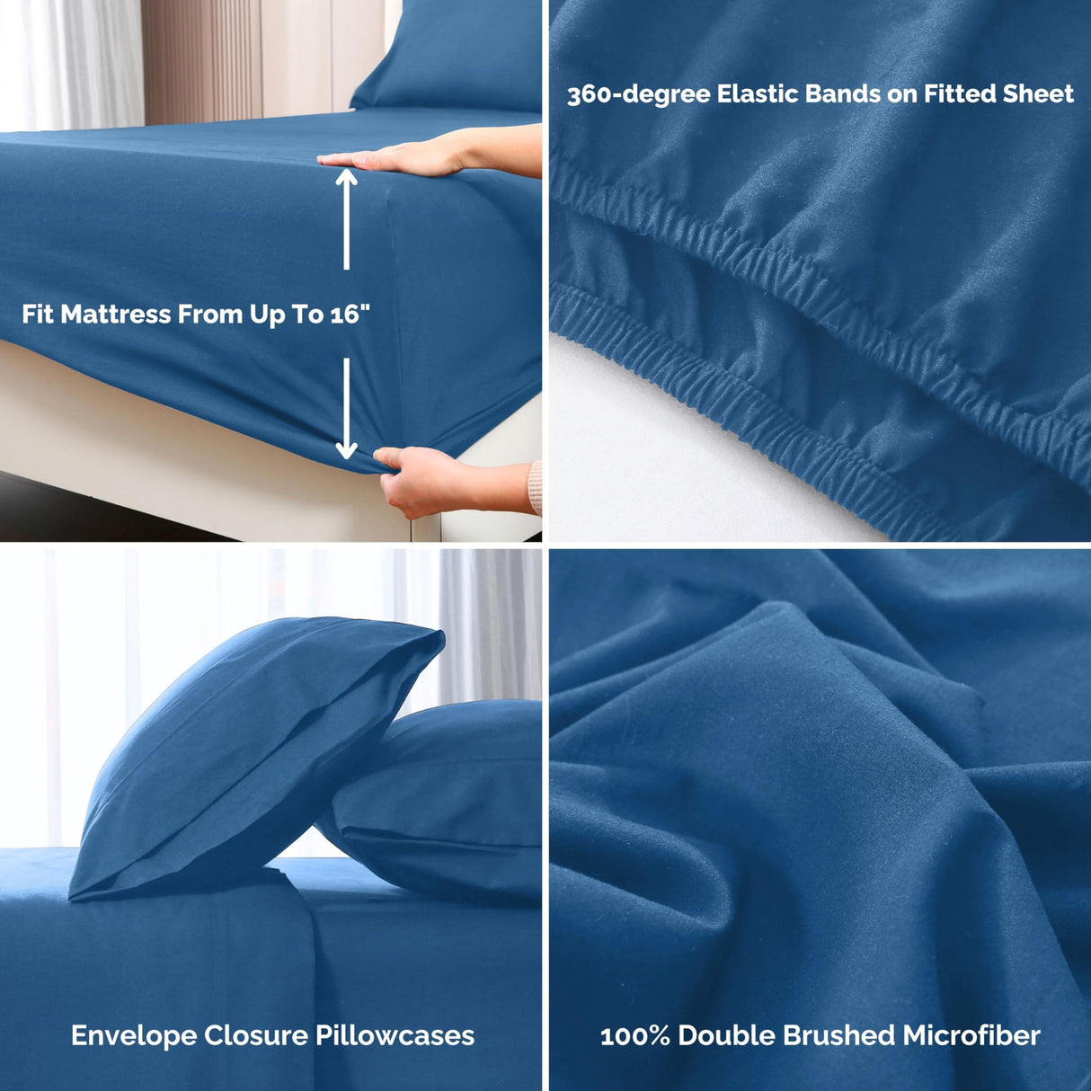 King Size Sheet Set, 4-Piece Brushed Microfiber Sheets for King Size Bed Set,