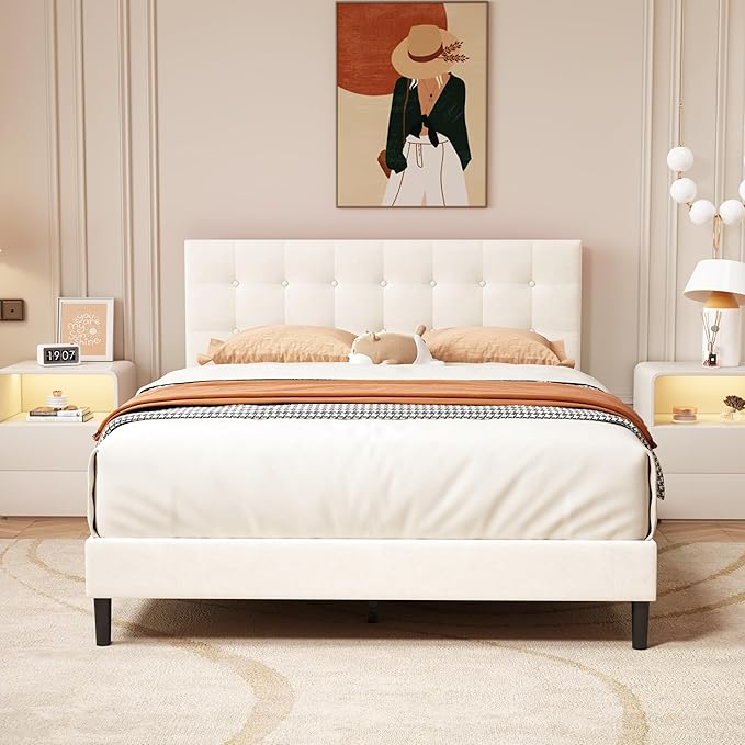 Twin Size Upholstered Platform Bed Frame