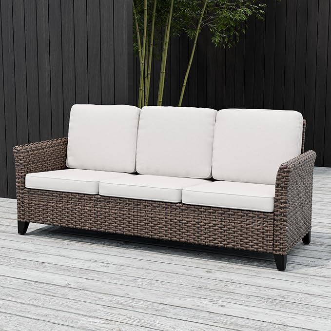 Ocean Vista Outdoor Wicker Patio Sofa Deep Cushions Weather Resistant Rattan Furniture