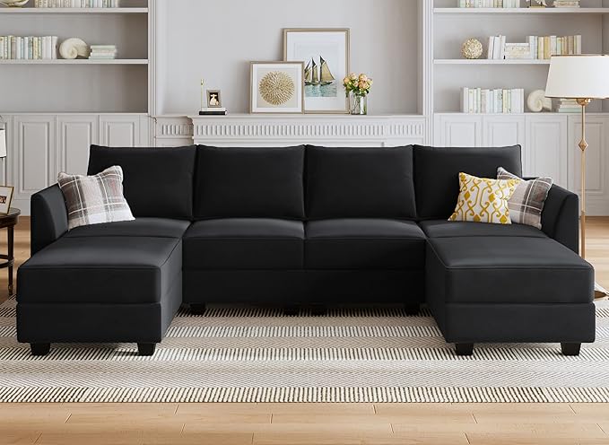 Modular Sectional Sofa Velvet U Shaped Couch with Ottomans Convertible Sectional