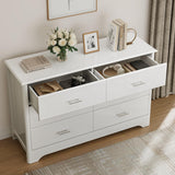 6 Drawer Dresser, Modern White Wide Chest of Drawers with Metal Handels