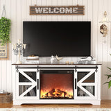 Fireplace TV Stand for 65 Inch TV, Farmhouse Media Console Table with Electric Fireplace