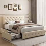 Queen Bed Frame with Storage and Adjustable Headboard, Bed Frame with 4 Drawers