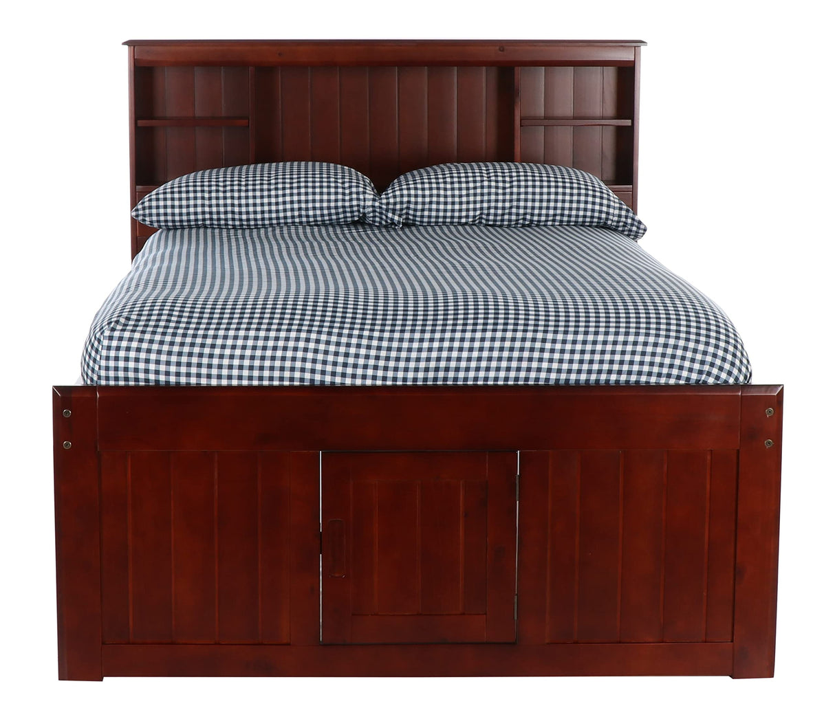 Model 82821K6-22 Solid Pine Full Captains Bookcase Bed with 6 Drawers in Rich Merlot