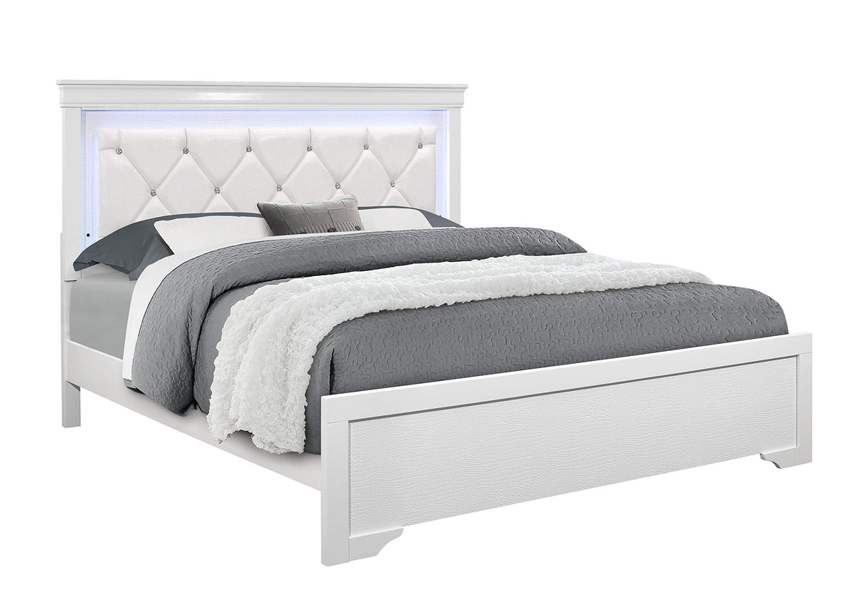 Global Furniture USA Pompei Metallic White Full Bed w/LED Light