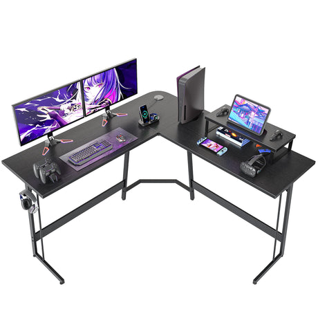 L Shaped Gaming Desk, 47 Inch Computer Desk with Monitor Stand, PC Gaming Desk, Corner Desk Table for Home Office Sturdy Writing Workstation, Black