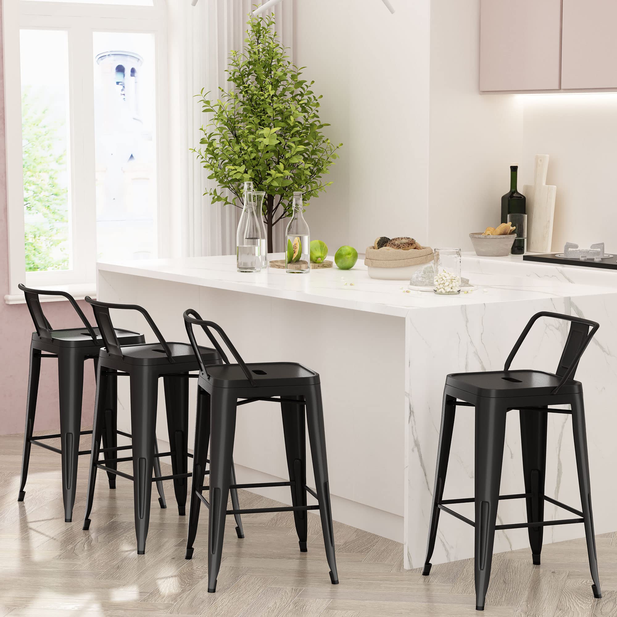 Bar Stools Set of 4 Counter Height Stools Industrial Metal Barstools