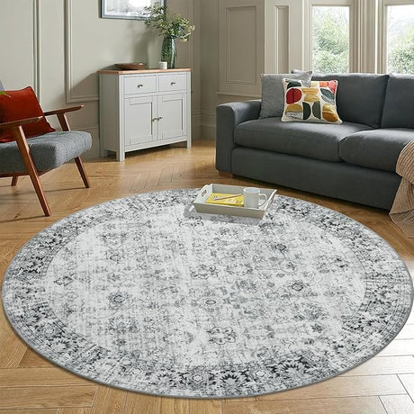 Washable Area Rug 8x10 Large Boho Living Room Rug Vintage Grey Rug for Bedroom