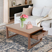 Floor Sitting Low Table, Modern End Table, Wood Coffee Table Rectangle Small Walnut