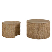 Nesting Coffee Table Set of 2, Coastal Coffee Table with Storage, Woven Coffee Table