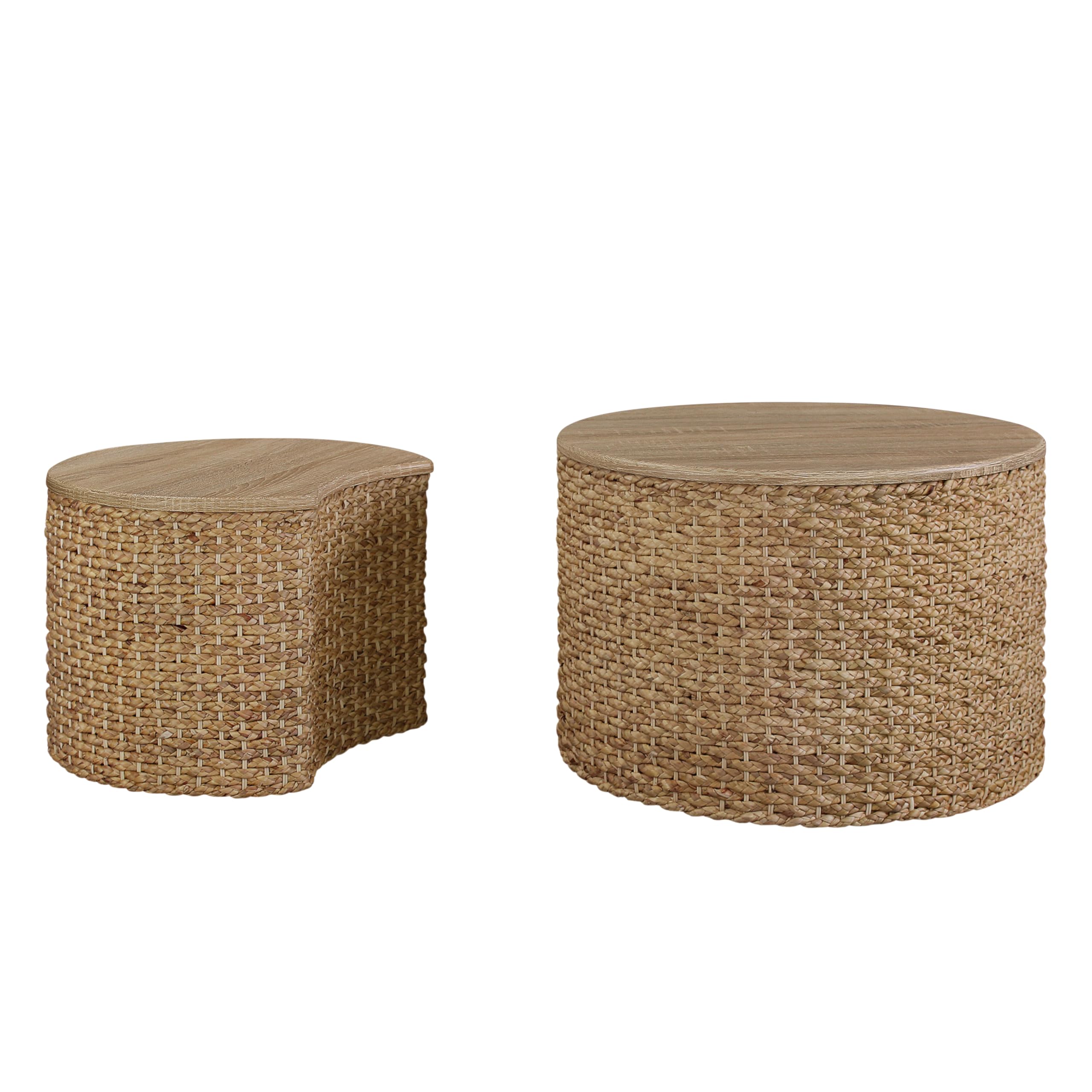 Nesting Coffee Table Set of 2, Coastal Coffee Table with Storage, Woven Coffee Table
