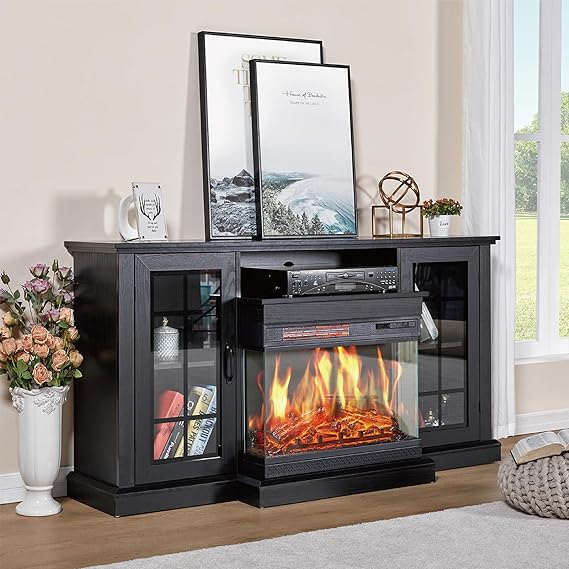 75in 3-Sided Glass Fireplace TV Stand for TVs up to 85"