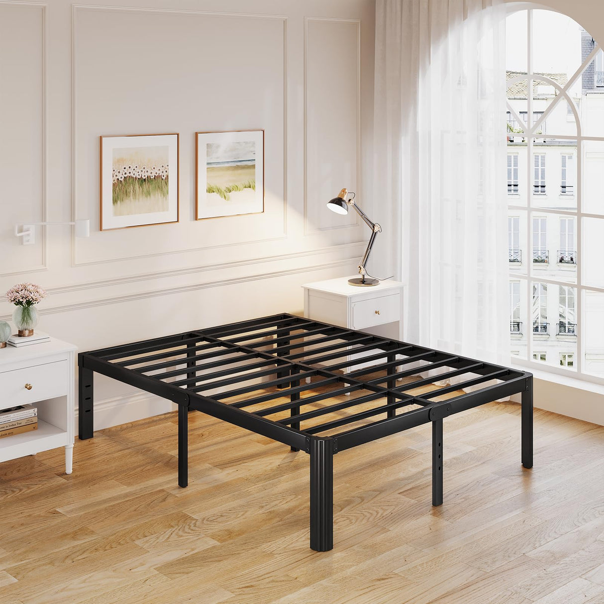 Bed Frame Queen Size, 14 Inch High Metal Platform Bed with Round Corner Leg