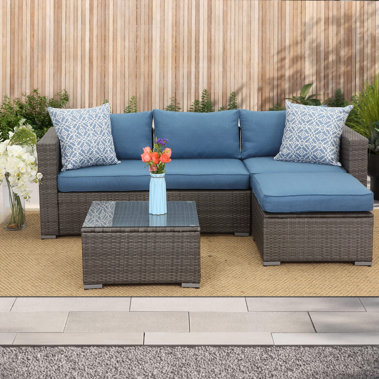 2 Piece Patio Armless Sofa, Outdoor Wicker Sectional Furniture