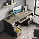 Bestier 59” Computer Desk with 4 Drawers, Office Desk with Storage, Industrial Executive Desk with File Drawer, Keyboard Tray & 2 Pedestals on Both Sides for Home Office & Studio, Grey