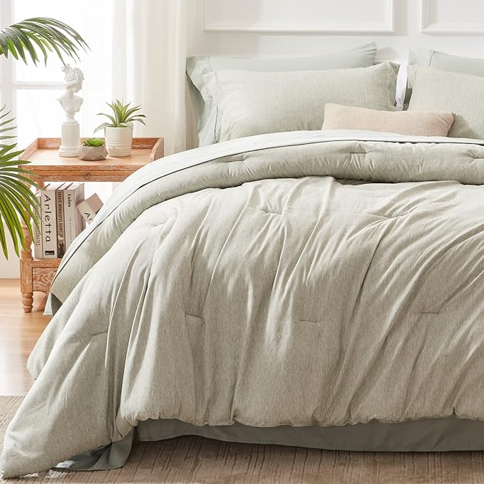 Queen Comforter Set 7 Pieces Bed in a Bag - Olive Green Queen Soft Bedding Set