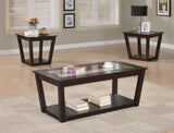 3Pc Glass top Black Cocktail Living Room Coffee & End Table Set