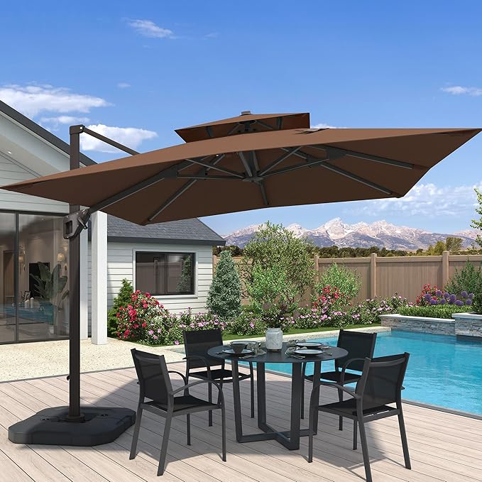 10x10 FT Cantilever Patio Umbrella Double Top Outdoor Square Large Heavy Duty Aluminum Offset Umbrellas