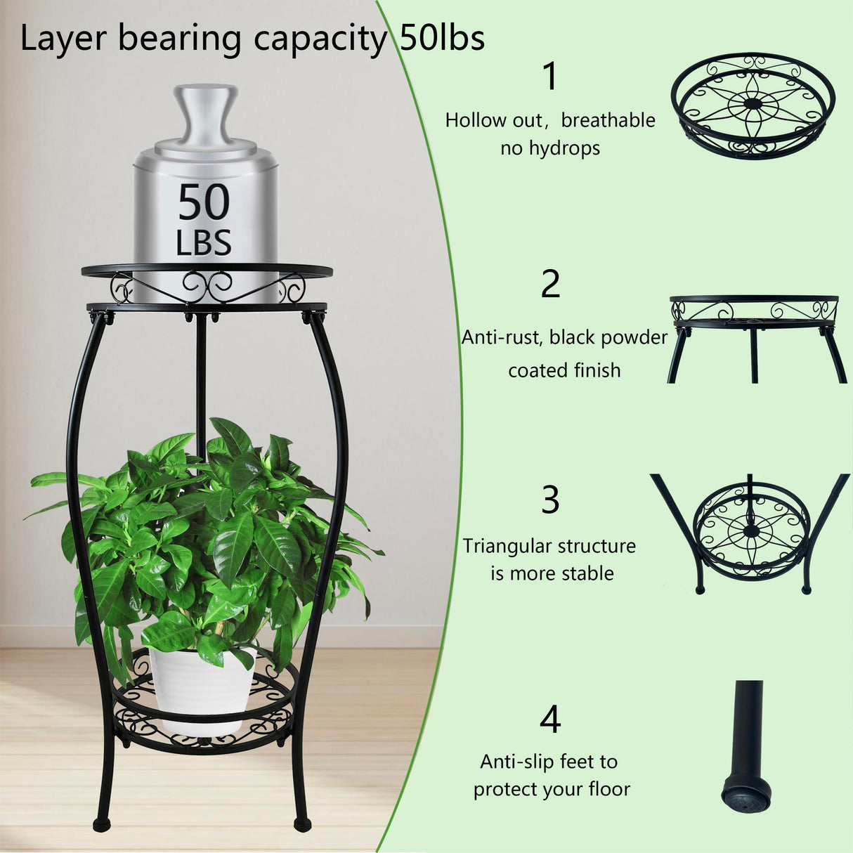 2Pack Plant Stand Indoor Outdoor, 2 Tier 26.6" Tall Metal Potted Holder Rack