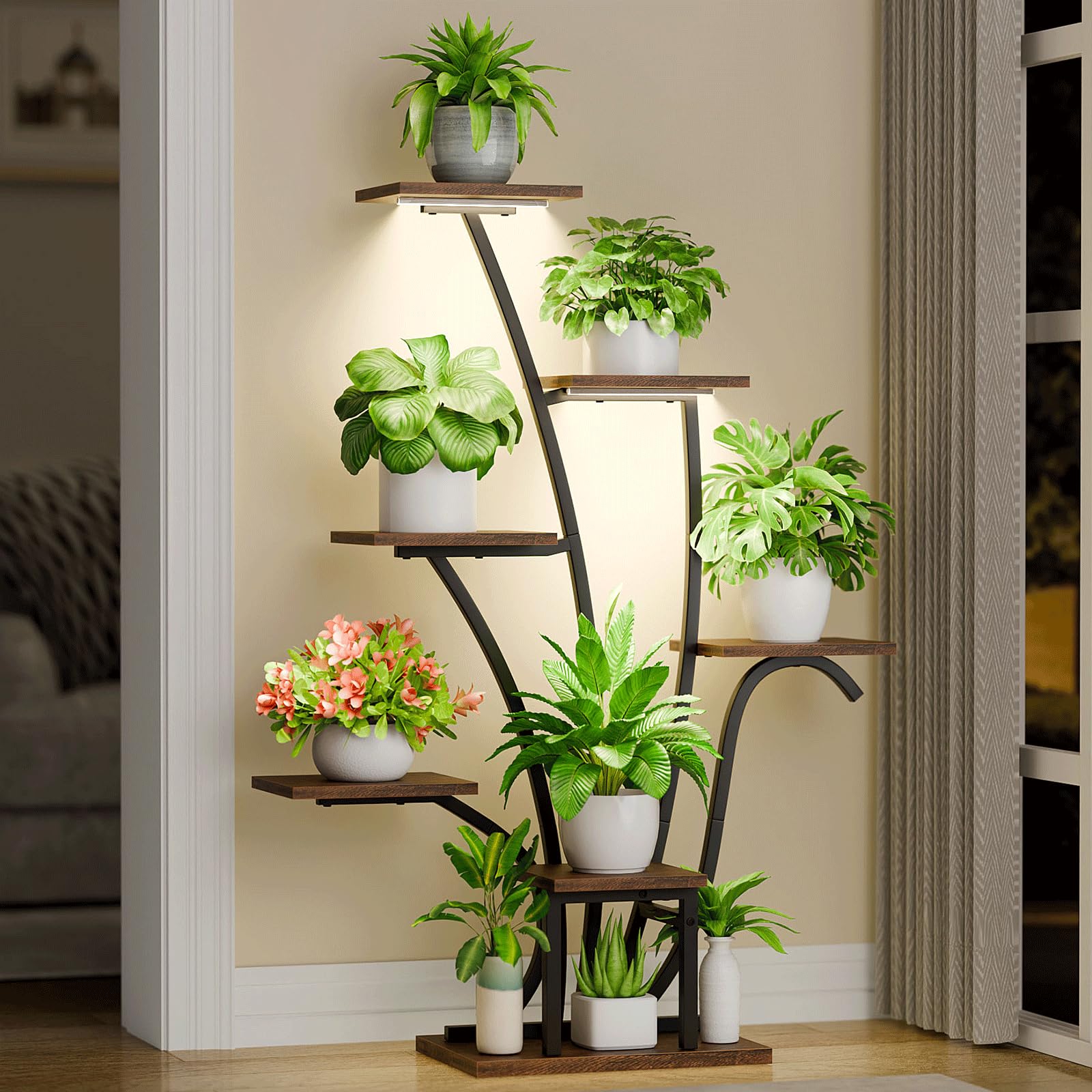 7-Tier Corner Plant Stand with Grow Lights - Space Saving Indoor Shelf
