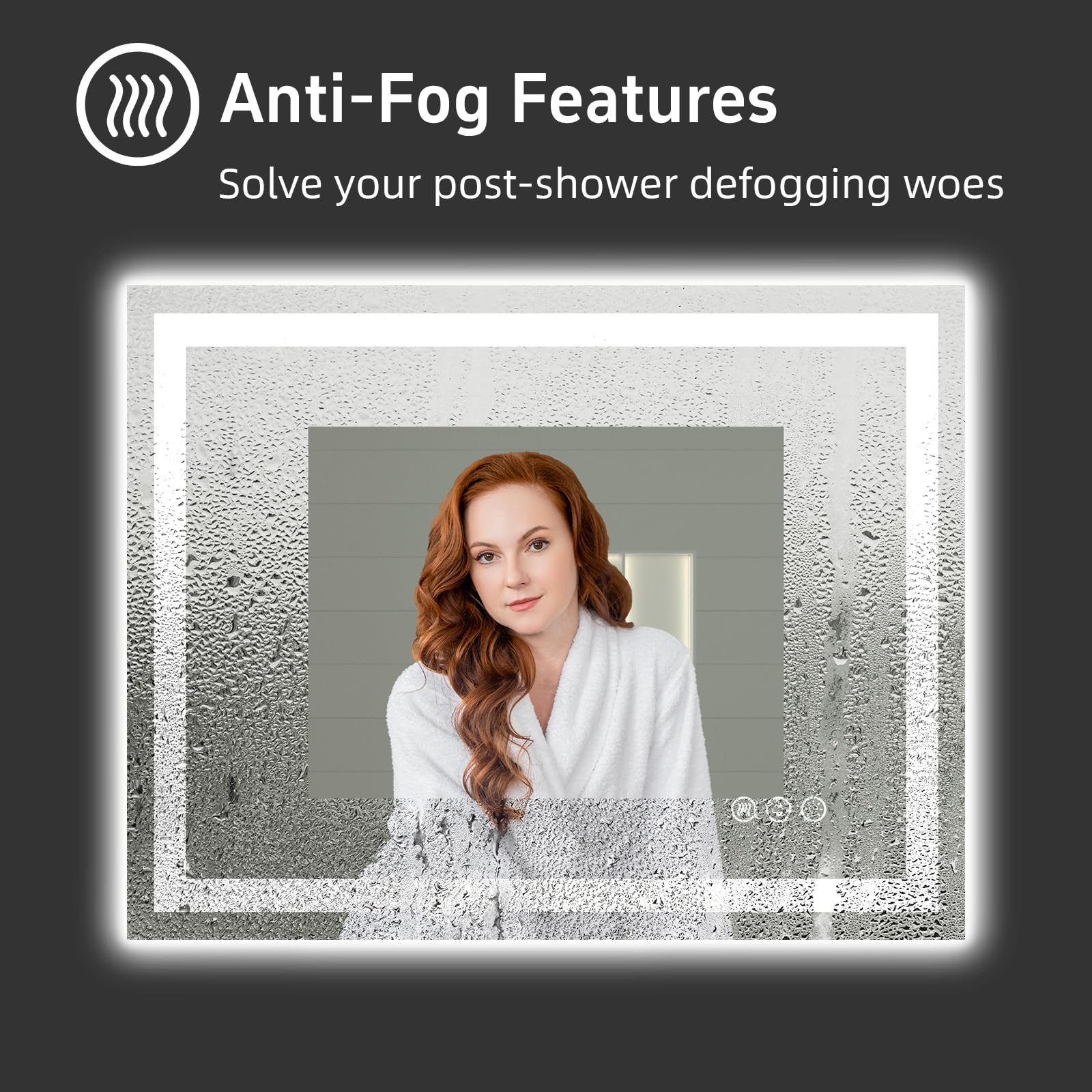 40x32 LED Bathroom Mirror - Dimmable Front & Backlit with Anti-Fog