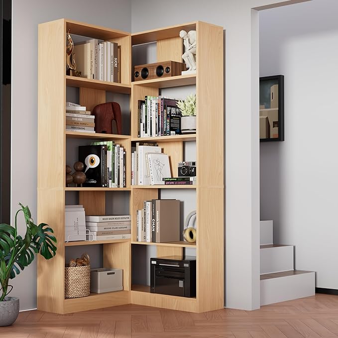 78" Tall Corner Bookcase,5 Tier Corner Bookshelf with L Shaped Design,