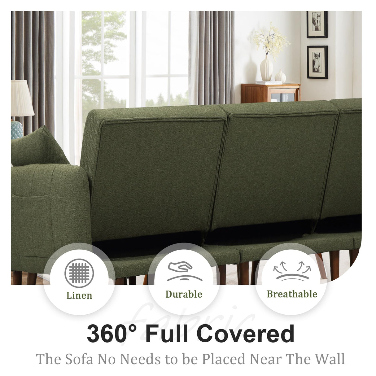 jamege Sectional Couch Sofa Bed, L-Shaped Linen Fabric Sofa Sleeper with Reclining Backrest and Removable Ottoman for Apartment Living Room