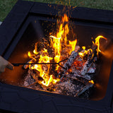 Panovue Multifunctional Fire Pit Table 32 inch Square Metal Firepit Stove Backyard Patio Garden Fireplace for Camping, Outdoor Heating, Bonfire and Picnic - Bircata