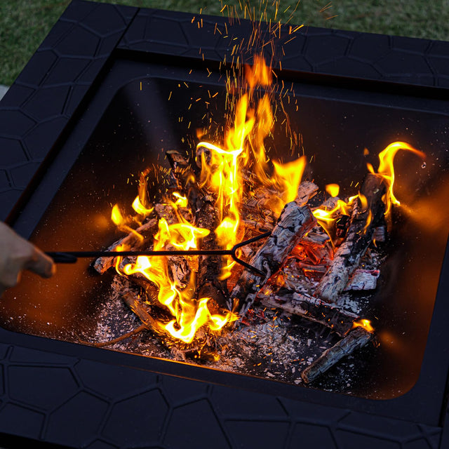 Panovue Multifunctional Fire Pit Table 32 inch Square Metal Firepit Stove Backyard Patio Garden Fireplace for Camping, Outdoor Heating, Bonfire and Picnic - Bircata