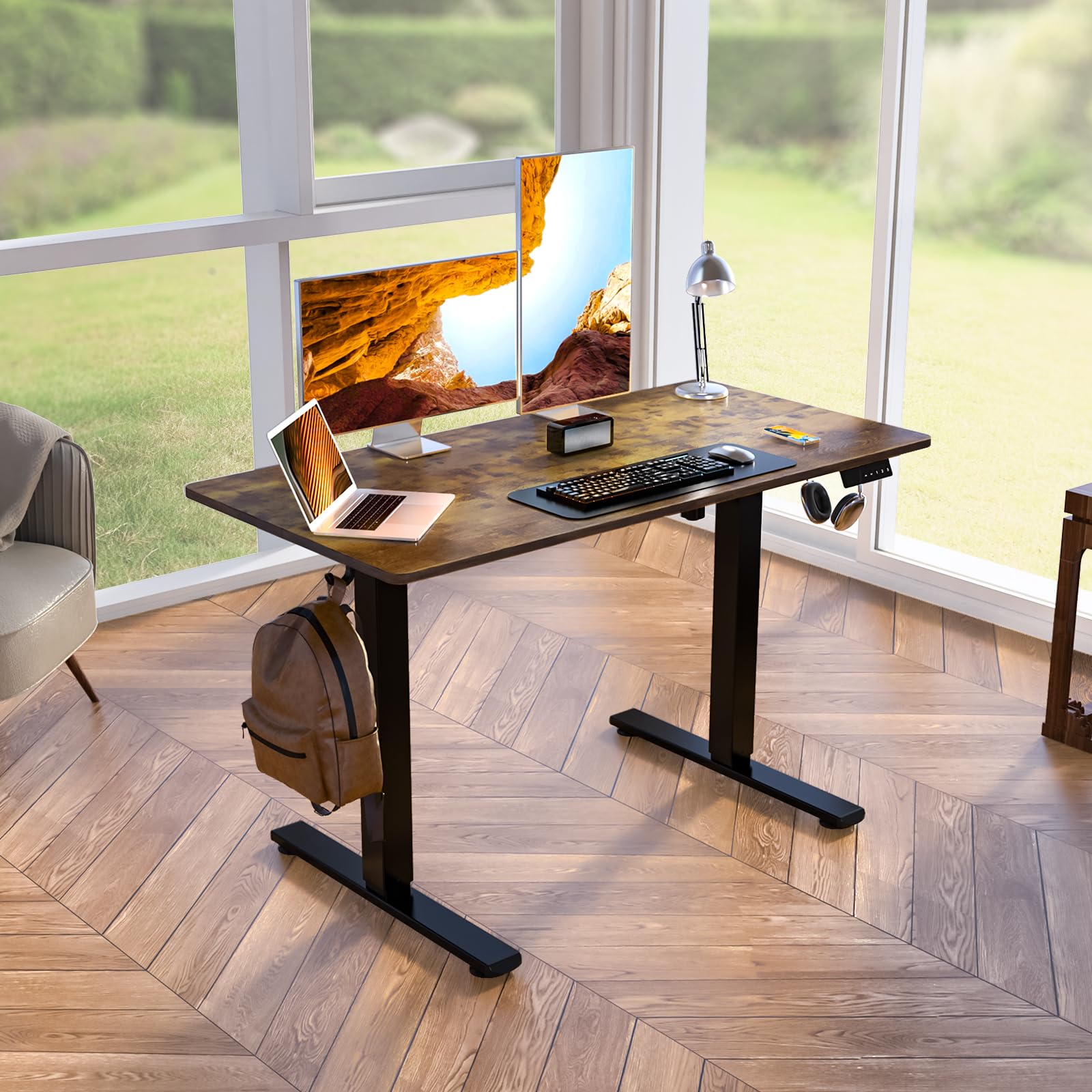 Desk Height Adjustable Electric Stand Up Desks [48 x 24 Inch] - Ergonomic Sit Stand Desk Rising Desks for Home Office, Computer Desk, Stand Desk Workstation with Cable Management