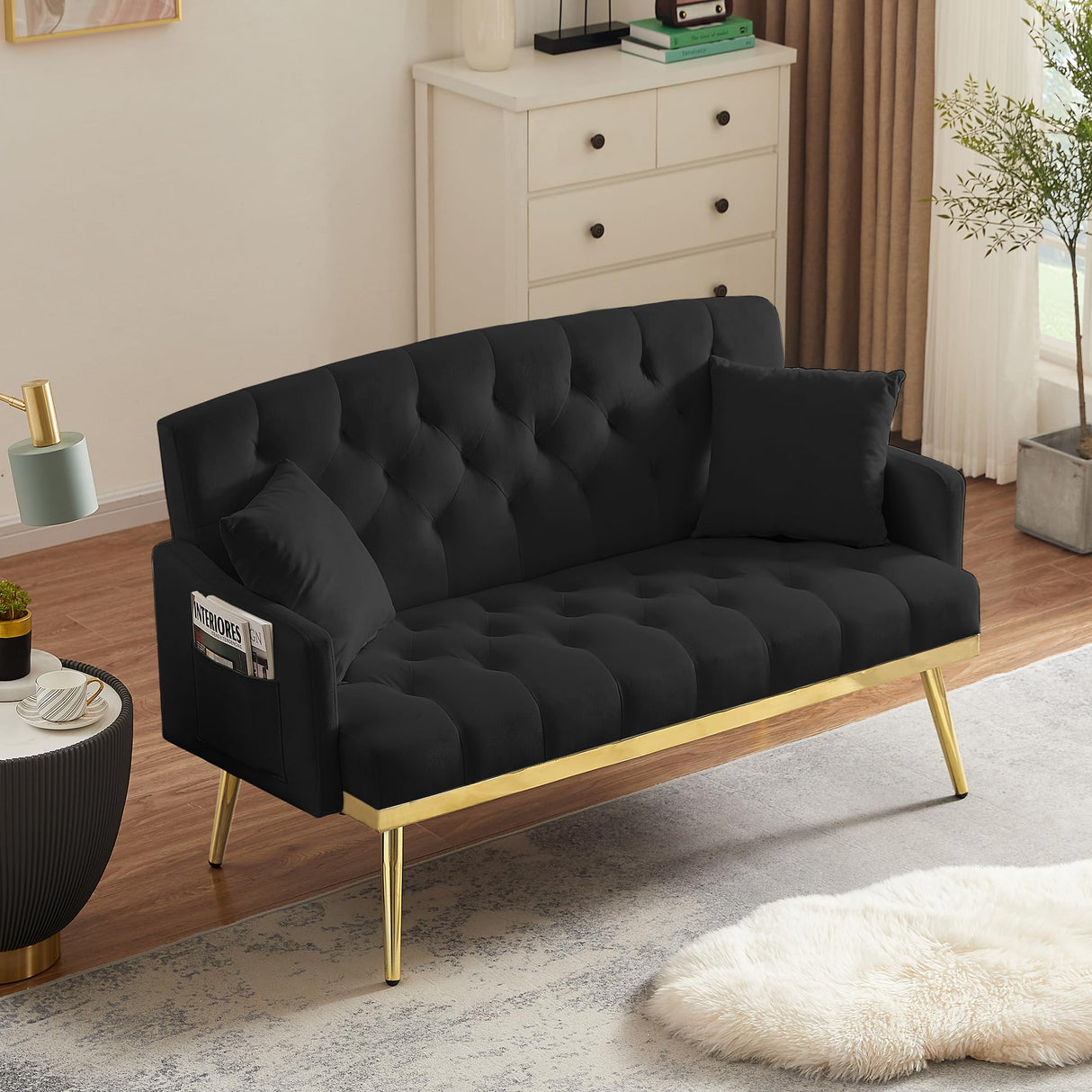 Small Loveseat Sofa, 55.5-inch Modern Sofa Couch with with 2 Side Pockets