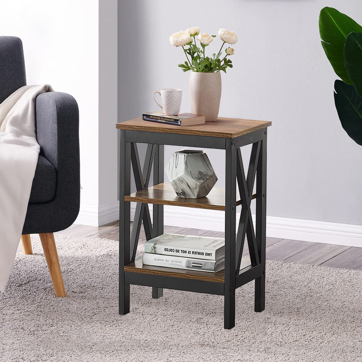 Modern Nightstands X-Design Side End Table Night Stand with Storage Shelf