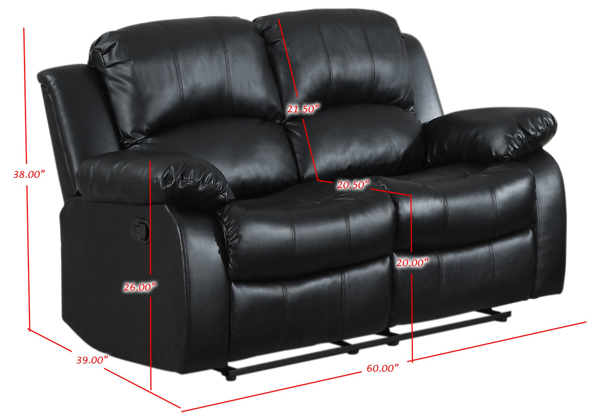 60" Bonded Leather Double Reclining Loveseat, Black