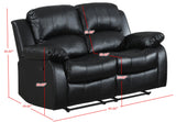 60" Bonded Leather Double Reclining Loveseat, Black