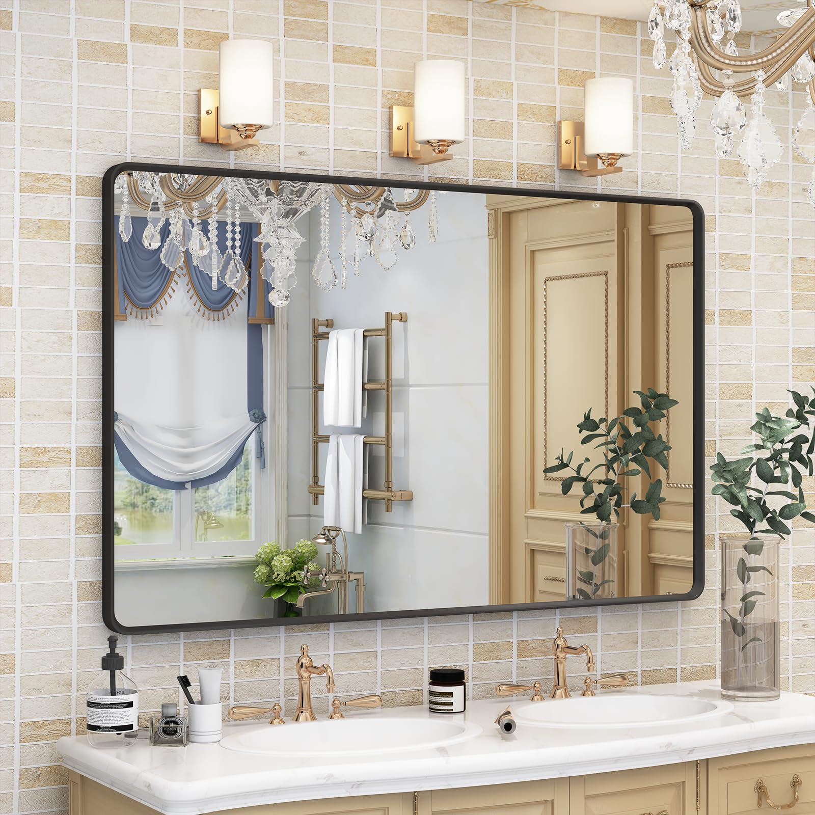 Black Bathroom Mirror for Wall,  Bathroom Vanity Mirror