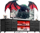 62.3" W Dresser for Bedroom,75" TV Stand Dresser with Charging Station and LED Lights,