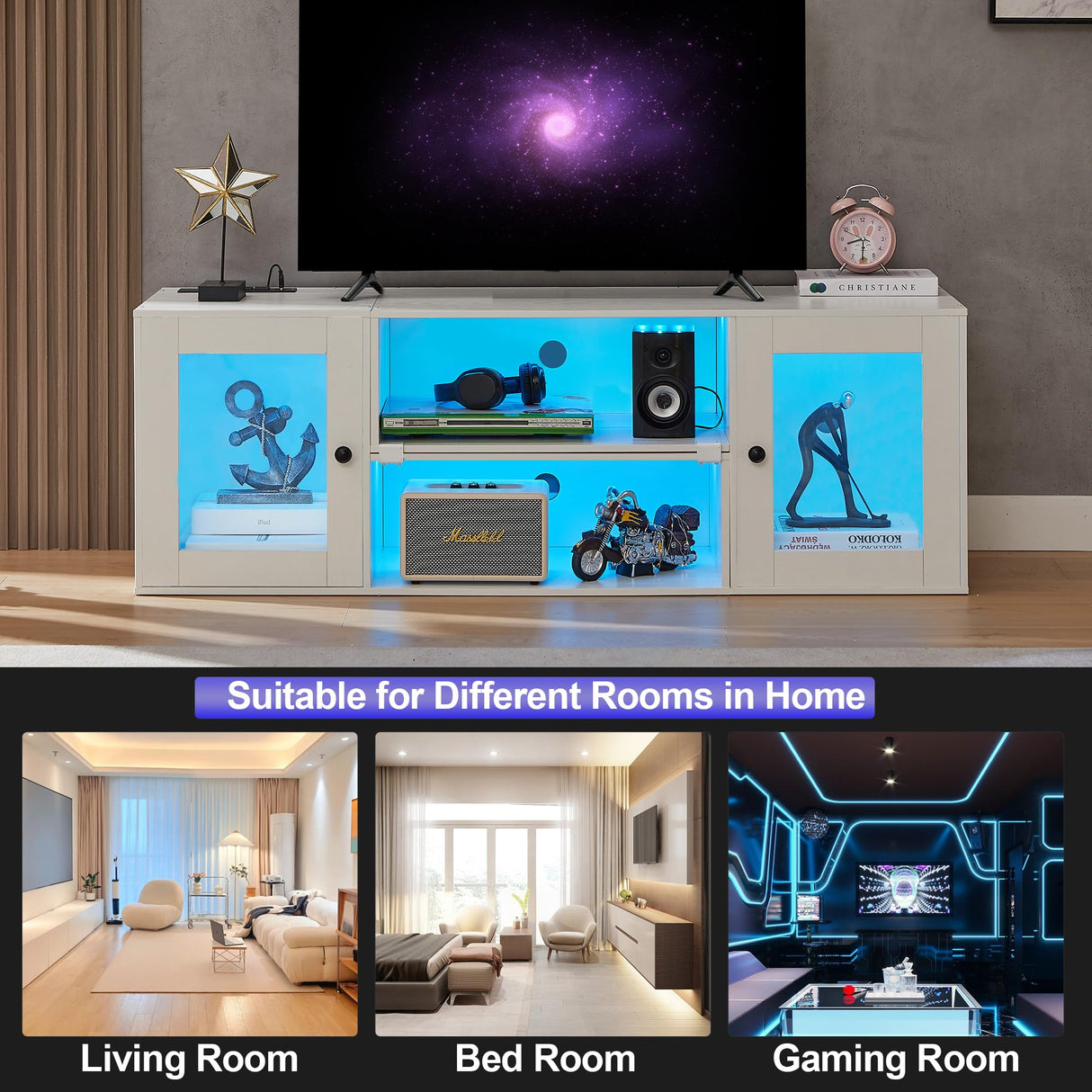 LED TV Stand for Televisions up to 70 Inchs Modern Entertainment Center