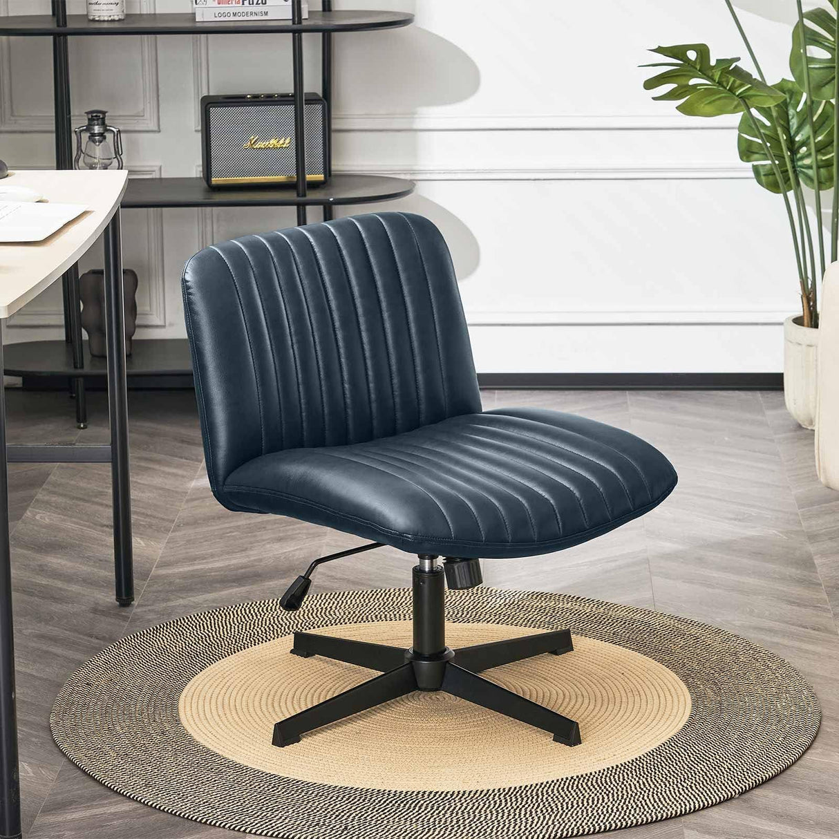 Armless Office Desk Chair, Mid-Back PU Leather Computer Task Chair with 360 Degree